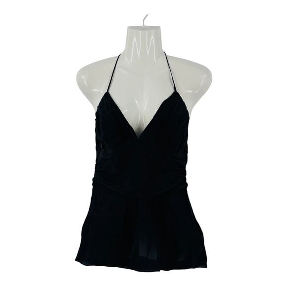 Express Tops - Vintage Y2K Express Black Silk Halter Top Plunge Backless Cami Size M Medium